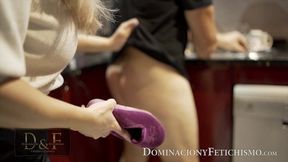 SLIPPER Spank to the husband by the Strong Blanca