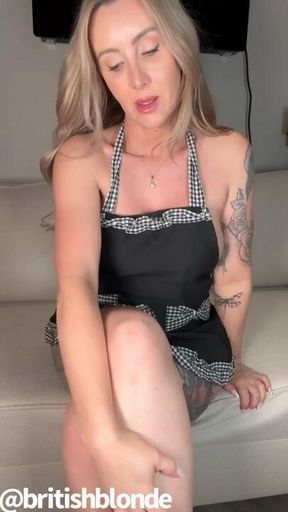 Nothing on but heels and an apron…I have something tasty for you to eat