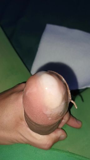 Cum Eruption in brown high spandex tights