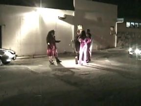 Curvy ebony bitch gets pounded by a black stud while he shoves a dildo in her ass