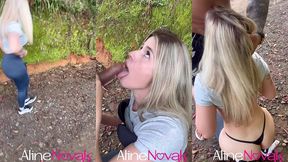 loira com bunda grande vai colher pinhao e faz um boquete ao ar livre com direito a gozada na boca