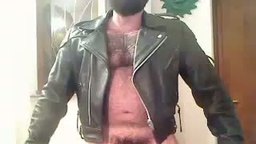 Leather Daddy Shows Off His Jacket and Hard Member