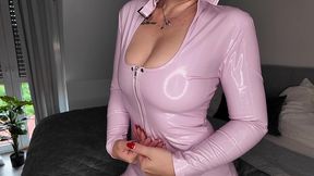 in my tight pink latex dress, i treated myself with my butterfly dildo