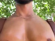 Stallion Fabio s’exhibe en extérieur dans un lieu public