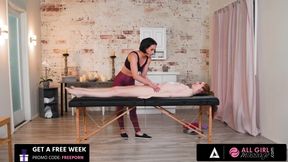ALL GIRL MASSAGE - Sexy Masseuse Casey Calvert Fucks Her Client Maya Kendrick's Face With Her Pussy