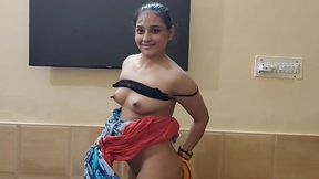 Tiny Indian slut plays with herself and take cock in doggy and cowgirl