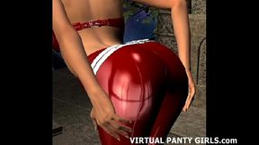 3D Hentai Babe Rubs Her Trimmed Pussy & Gives Blowjob With Big Tits