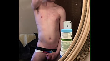 Sexy Twink Niko Springs Shaves His Hot Body and Shows Off His Big Cock