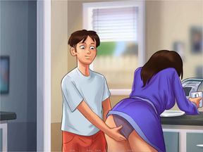 Summertime saga: stepson fingers his stepmom's pussy in the kitchen ep 179