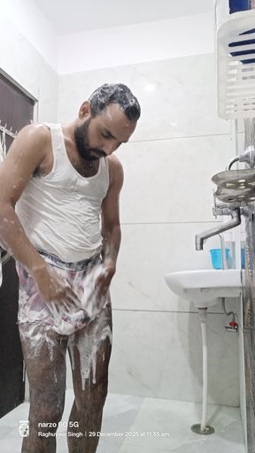 Indian Rajasthani desi man enjoy shower and masterbation show with neighbour police officer uncle get sucked and sucking with ne