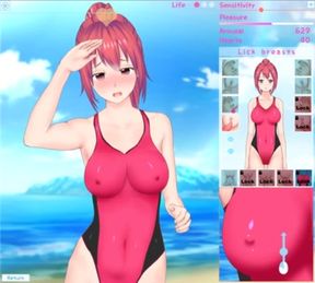 Feel Up a Sexy Lifeguard [Hentai game] fucking a baywatcher in one piece swimsuit on the beach