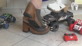 RC Cars under hard wooden Clogs