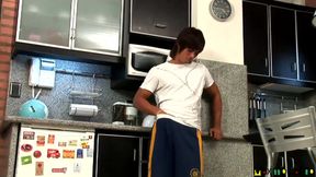 Sexy Tan Line Latino Anakin Hair Jack off in Kitchen Solo Jerk Dick Jizz!