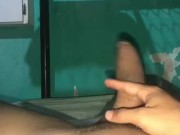 My cousin's cute boyfriend caresses his thick Latin cock that leaks milk