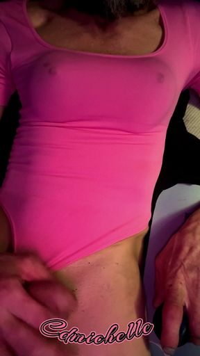 Cdmichelle Wearing Pink Bodysuit with Hard Nipples Cumming on Leg