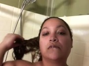 BBW Soaping up some titties in the shower
