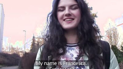 Francesca Dicaprio gets her tight pussy drilled hard in public & swallows a hot load