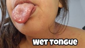 Wet Tongue Play Close Up - Saliva Tongue Fetish Chubby Girl