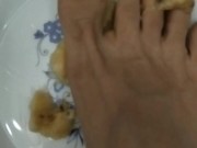 Mash the banana with my foot... Eat it, slave!