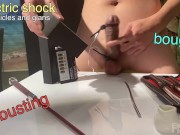 Dog slave has electricity on balls and cock