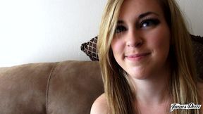 Nervous Blonde Teen Strips Naked To Have A Good First Time with James Deen