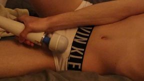 Twink using massager on his throbbing jizz-pump