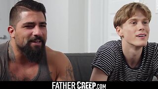 Raw anal pounding: stepdads hardcore creep on stepsons tiny ass with monster cock and taboo tattoos