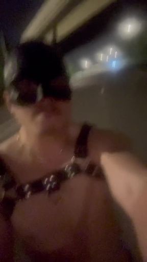 Naked Muscular Asian Stud Owns the Night Streets in Nothing but a Leather Harness