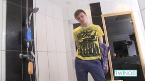 Cute boy Liam strips and jerks off in the shower