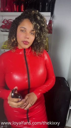 Polishing my red latex dress
