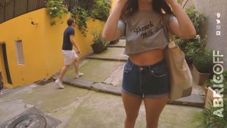 Myaomai braless walk in crop top underboobs