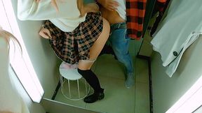 Amateur in Mini Skirt gets Cumshot on Ass after Risky Sex in fitting room