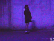 Crossdresser pees in a tunnel in the middle of the night in fear and exposure.