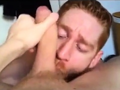 Two Big Cocks Feed Their Loads to Redhead Cock-Hungry Slut