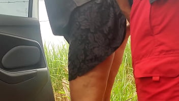 Real amateur outdoor Nymphomaniac wife masturbates in the car and asks her husband to stop in the woods