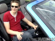 Hot UK twink Jason R wank off in the car on the side road