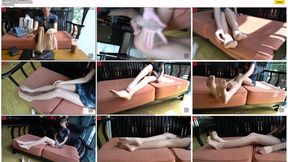 Xiaolu wears a cheongsam and sexy pantyhose in Starbucks and shows off her beautiful feet and long legs on the sofa