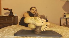 Post-workout bbc dildo footjob