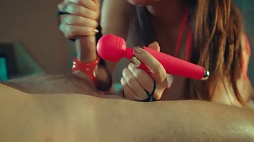 Brunette mistress in mask tortures cock and ruins orgasms