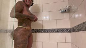 pretty pussy shaved rinsing off