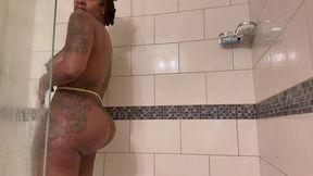 pretty pussy shaved rinsing off