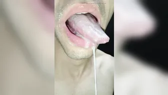 Twink takes sloppy close-up blowjob and swallows cum