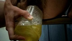 hairy baby pisses in jar for daddy s drink