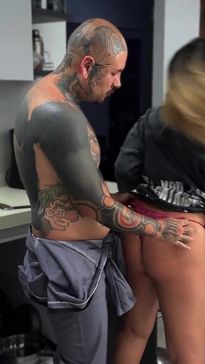 Cheating Wife Gets Fucked by Tattooed Plumber in the Kitchen