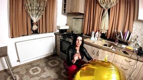 shiny inflatable balloon fetish. leather smoking, spitting and double cum licking
