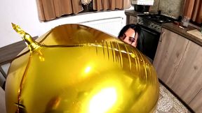 shiny inflatable balloon fetish. leather smoking, spitting and double cum licking
