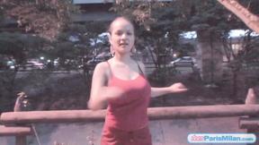 ”Sexy big breasted teen gets tits out”