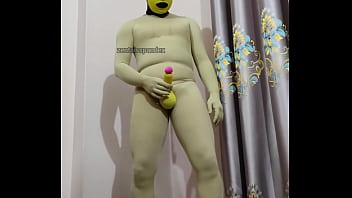 Zentai BTS photo shooting behind scene banana penis