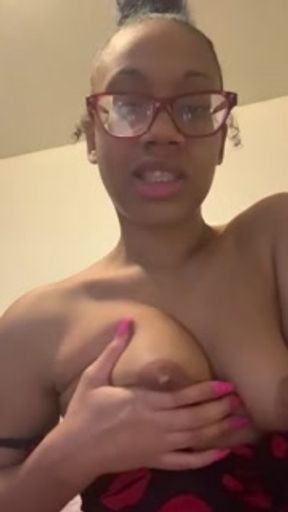 Cute light skin ebony giving JOI