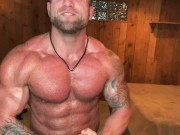 Cocky Oiled Up Muscle Bear Flexes You!